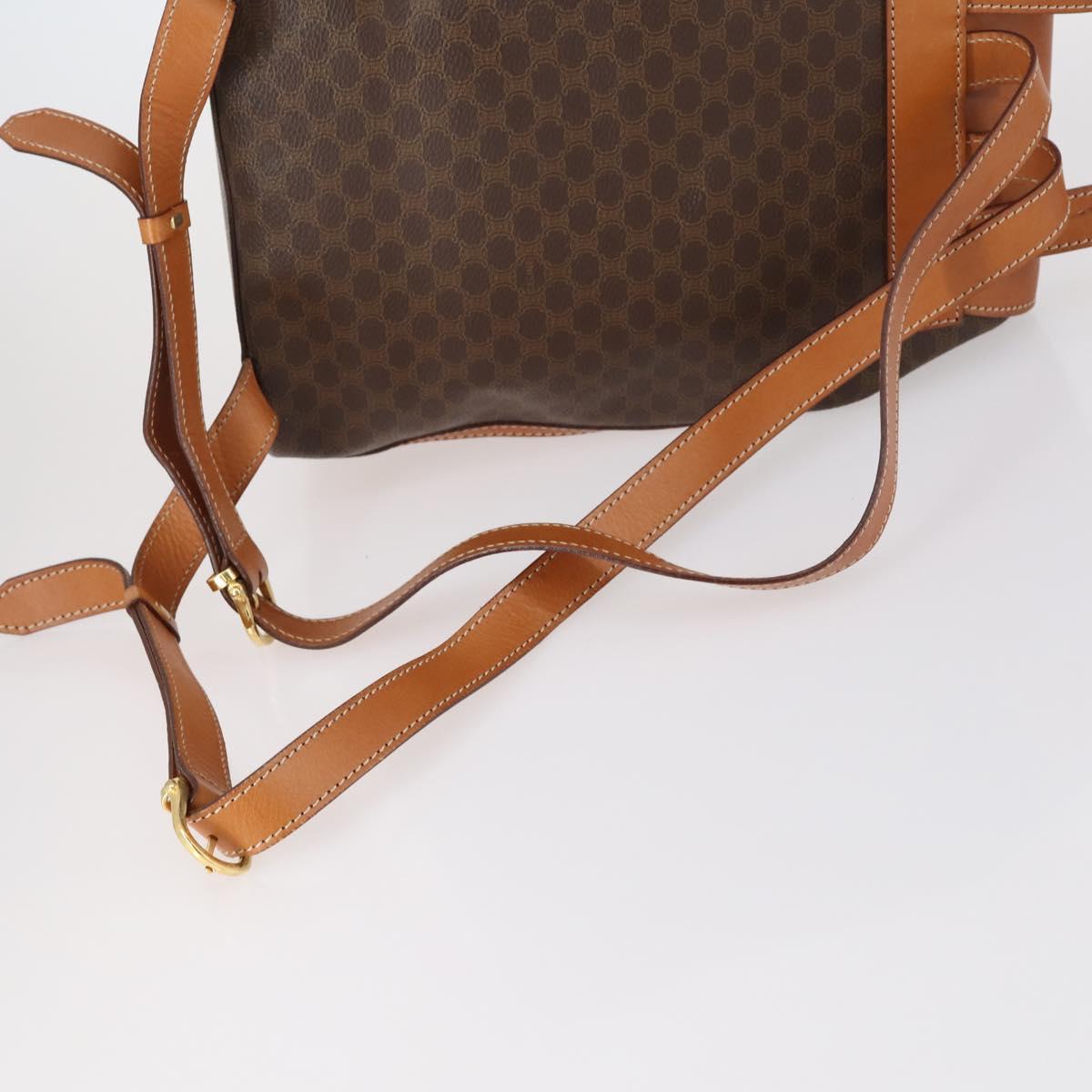 CELINE Macadam Canvas Backpack PVC Leather Brown Gold Auth ep11505