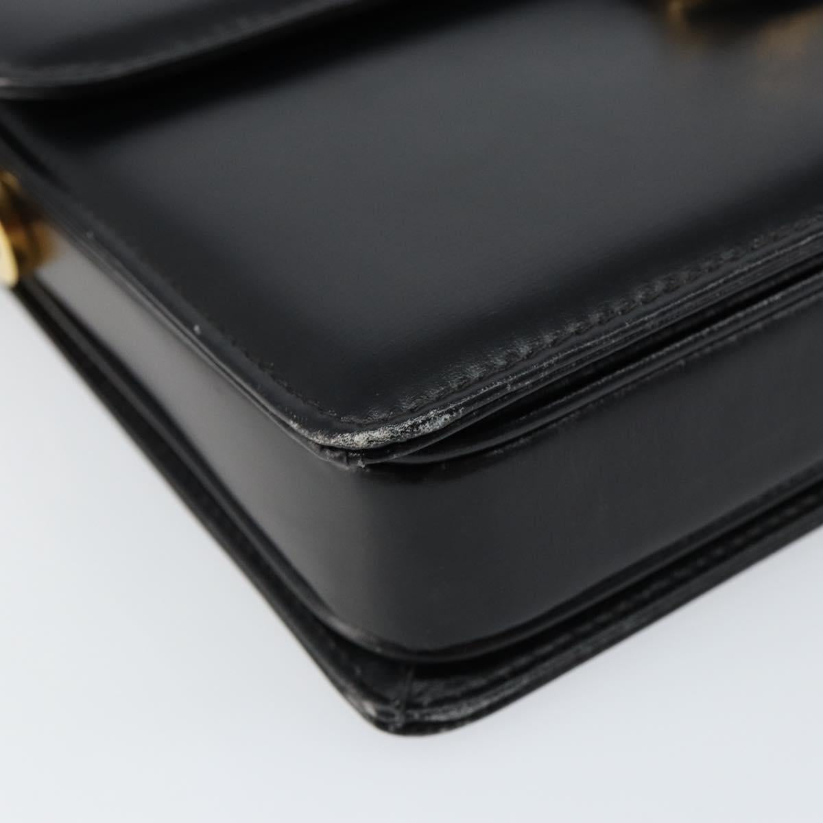 GUCCI Shoulder Bag Leather Black Gold Auth ep11506