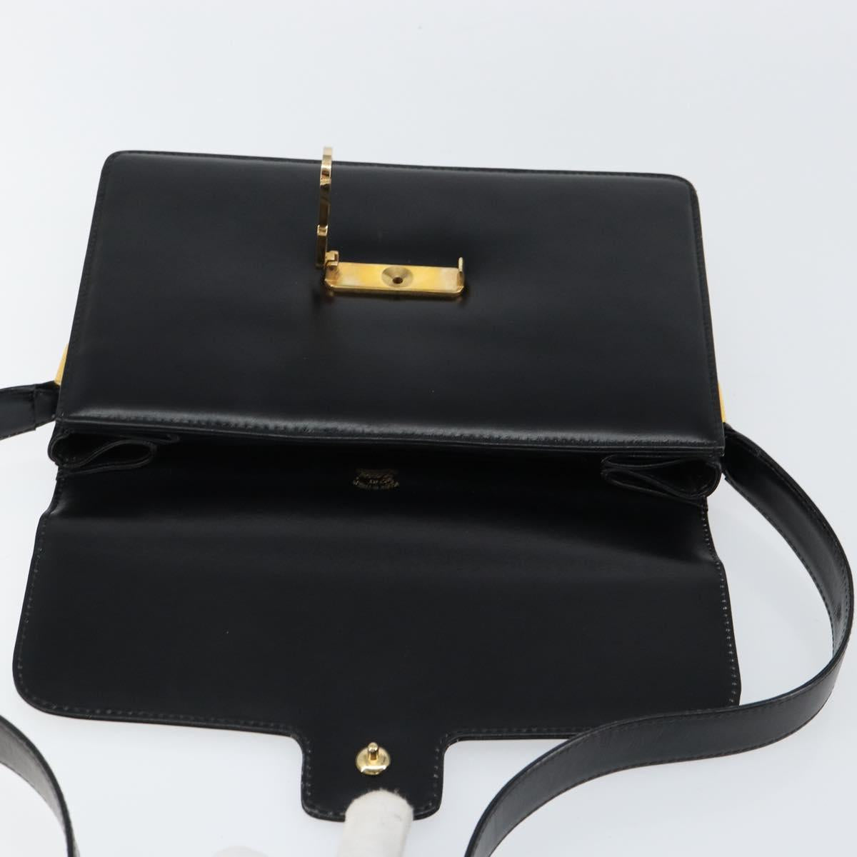 GUCCI Shoulder Bag Leather Black Gold Auth ep11506
