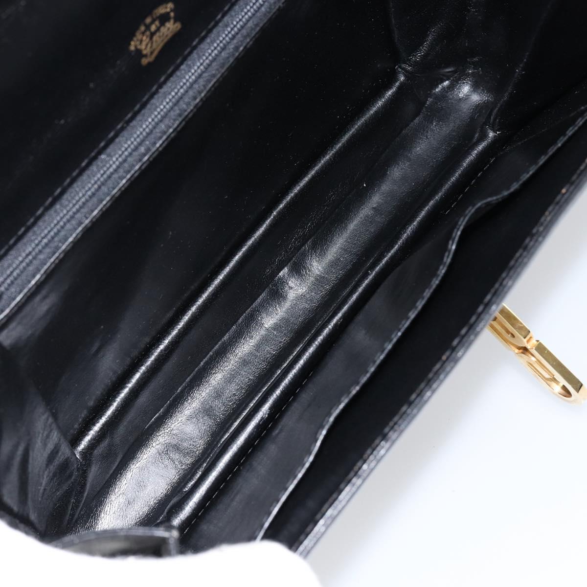 GUCCI Shoulder Bag Leather Black Gold Auth ep11506