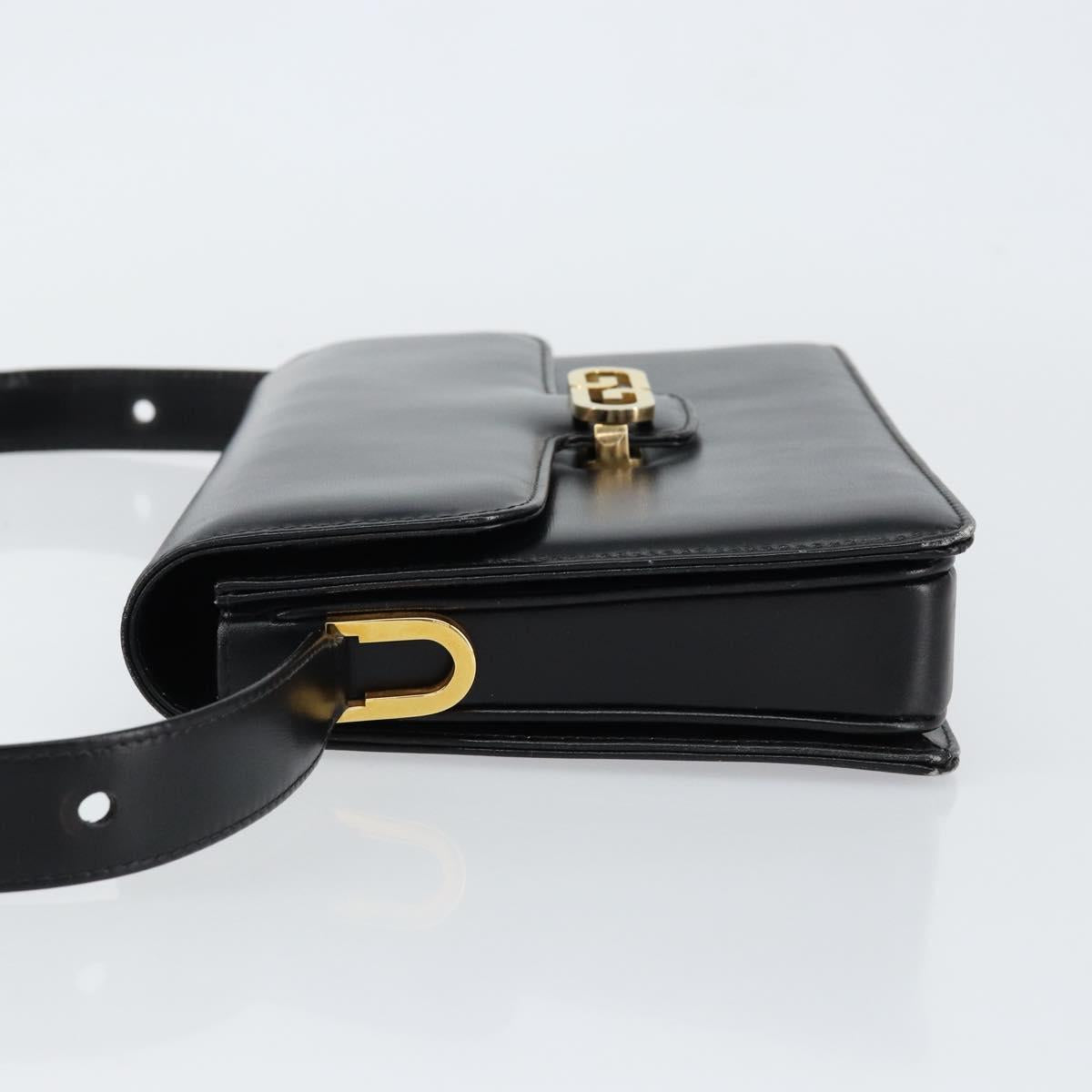 GUCCI Shoulder Bag Leather Black Gold Auth ep11506