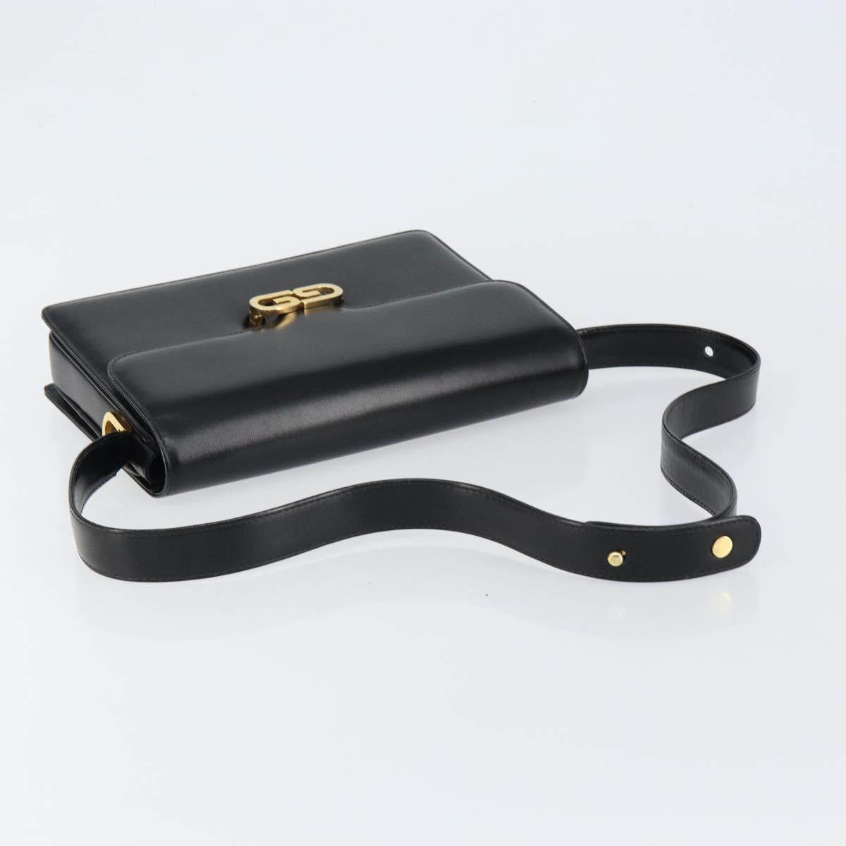 GUCCI Shoulder Bag Leather Black Gold Auth ep11506