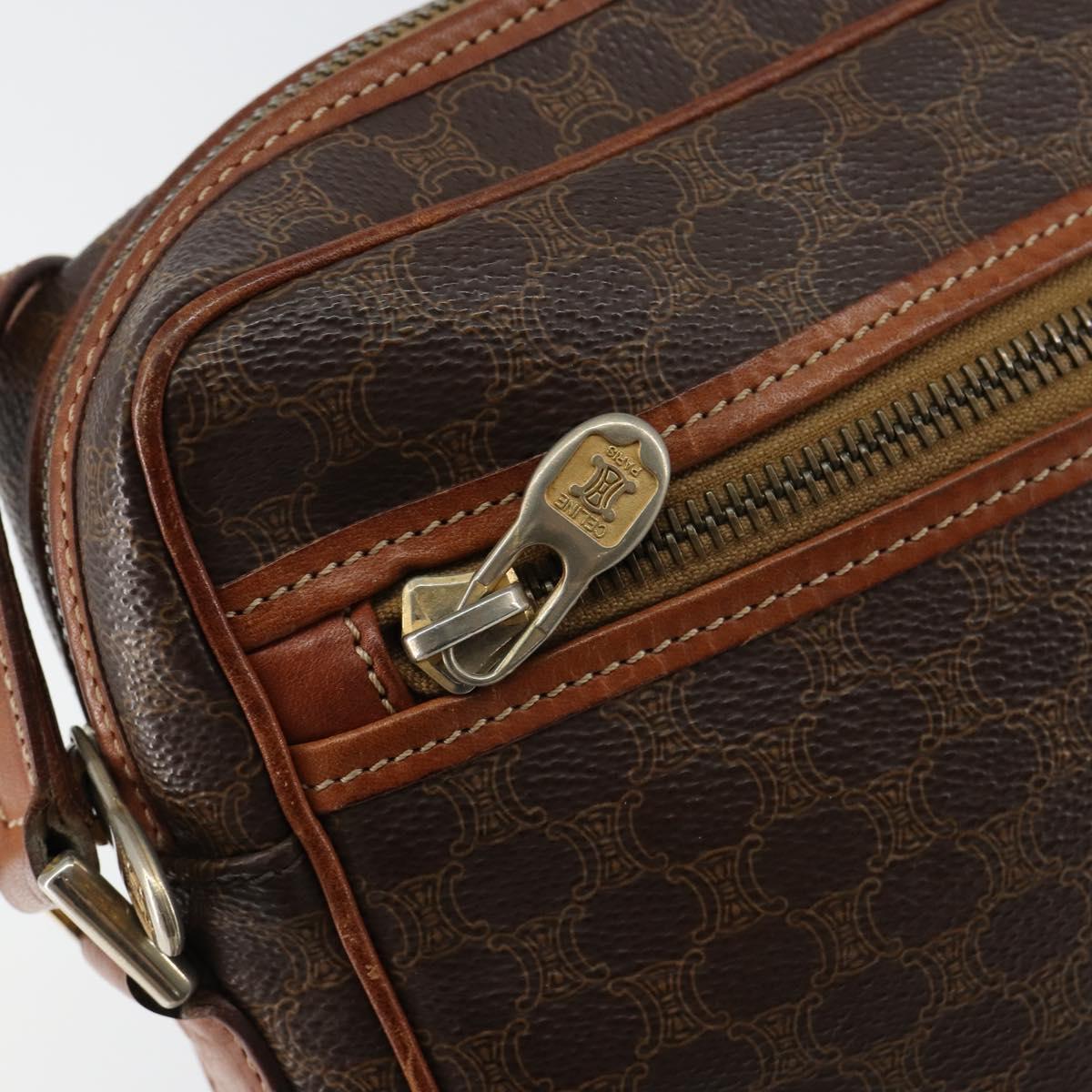 CELINE Macadam Canvas Shoulder Bag PVC Leather Brown Gold Auth ep11508