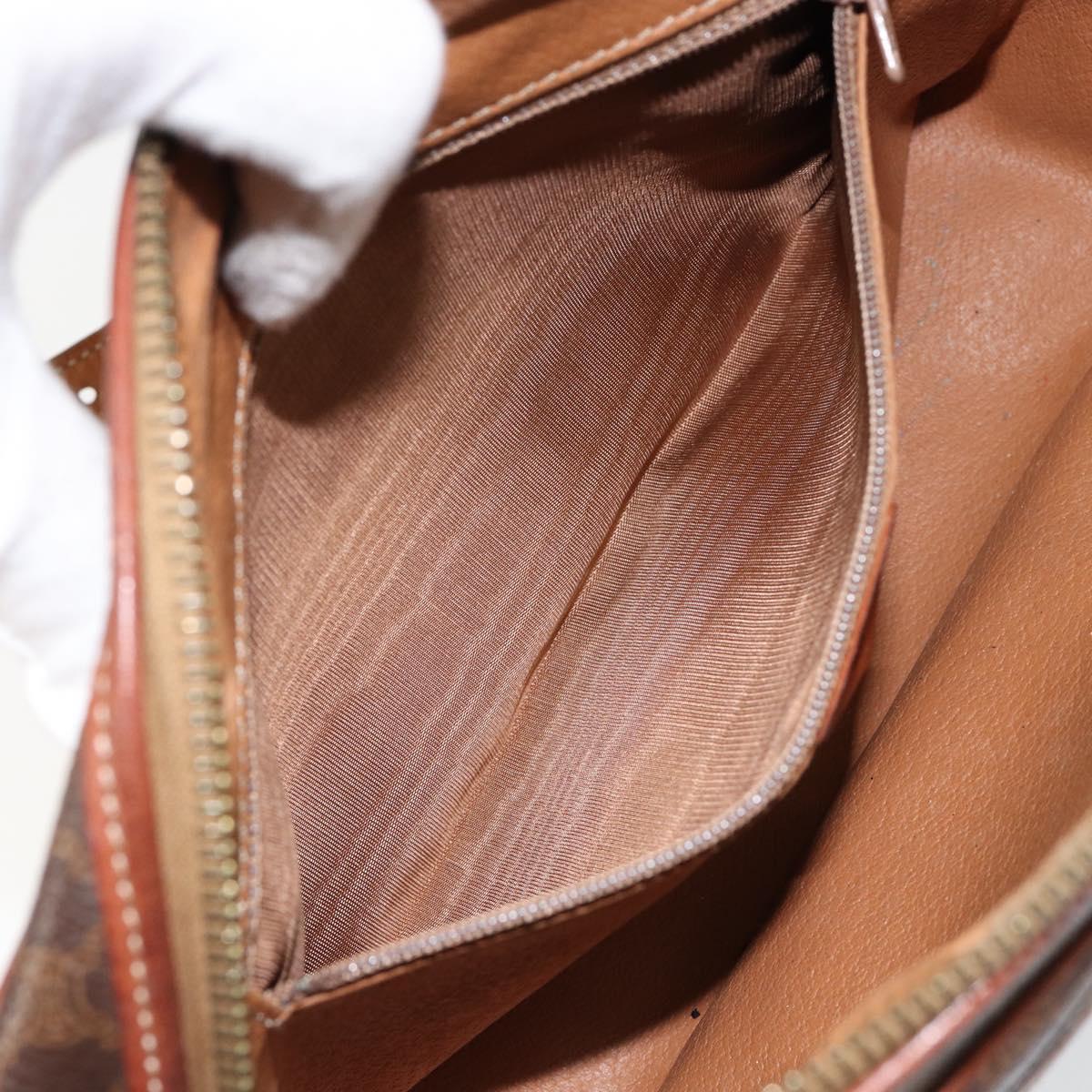 CELINE Macadam Canvas Shoulder Bag PVC Leather Brown Gold Auth ep11508