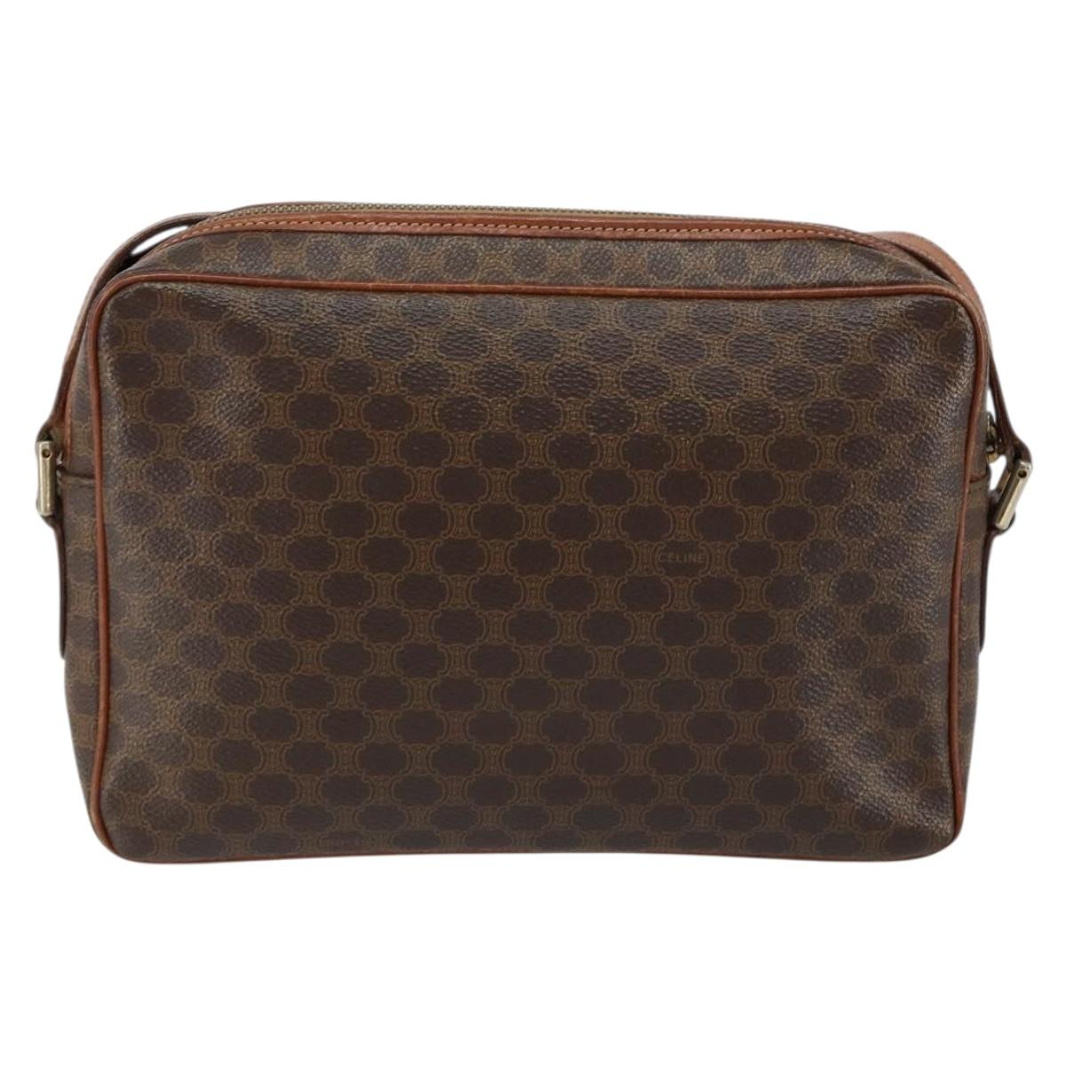 CELINE Macadam Canvas Shoulder Bag PVC Leather Brown Gold Auth ep11508