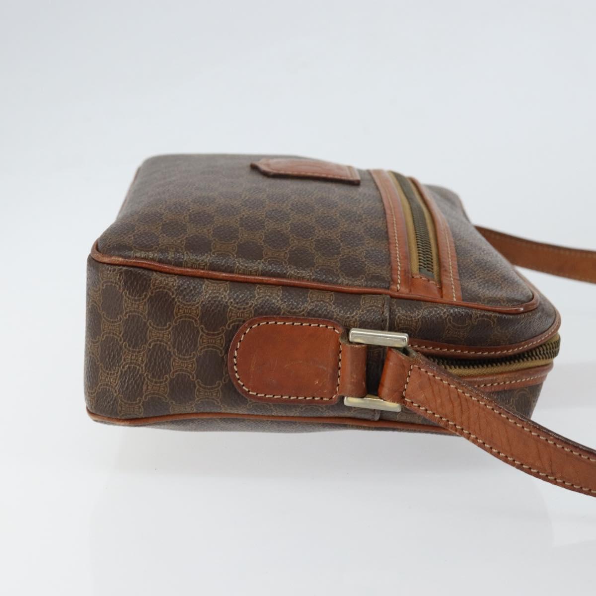 CELINE Macadam Canvas Shoulder Bag PVC Leather Brown Gold Auth ep11508