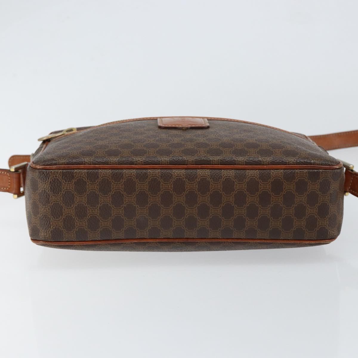 CELINE Macadam Canvas Shoulder Bag PVC Leather Brown Gold Auth ep11508