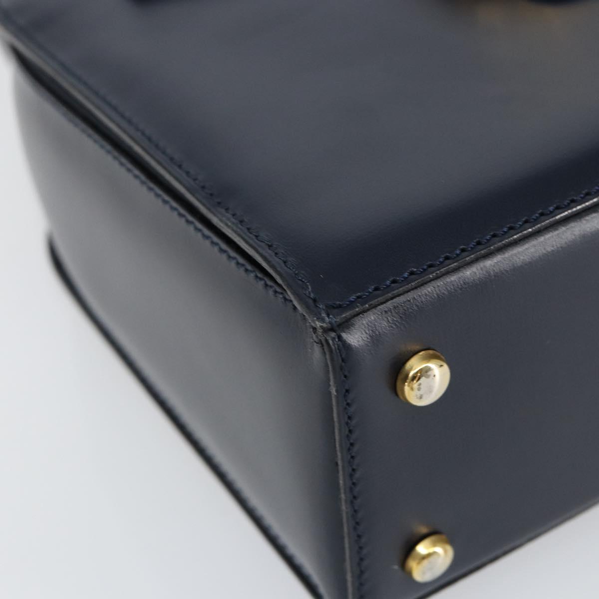 CELINE Horse Carriage Hand Bag Leather Navy Gold Auth ep11510