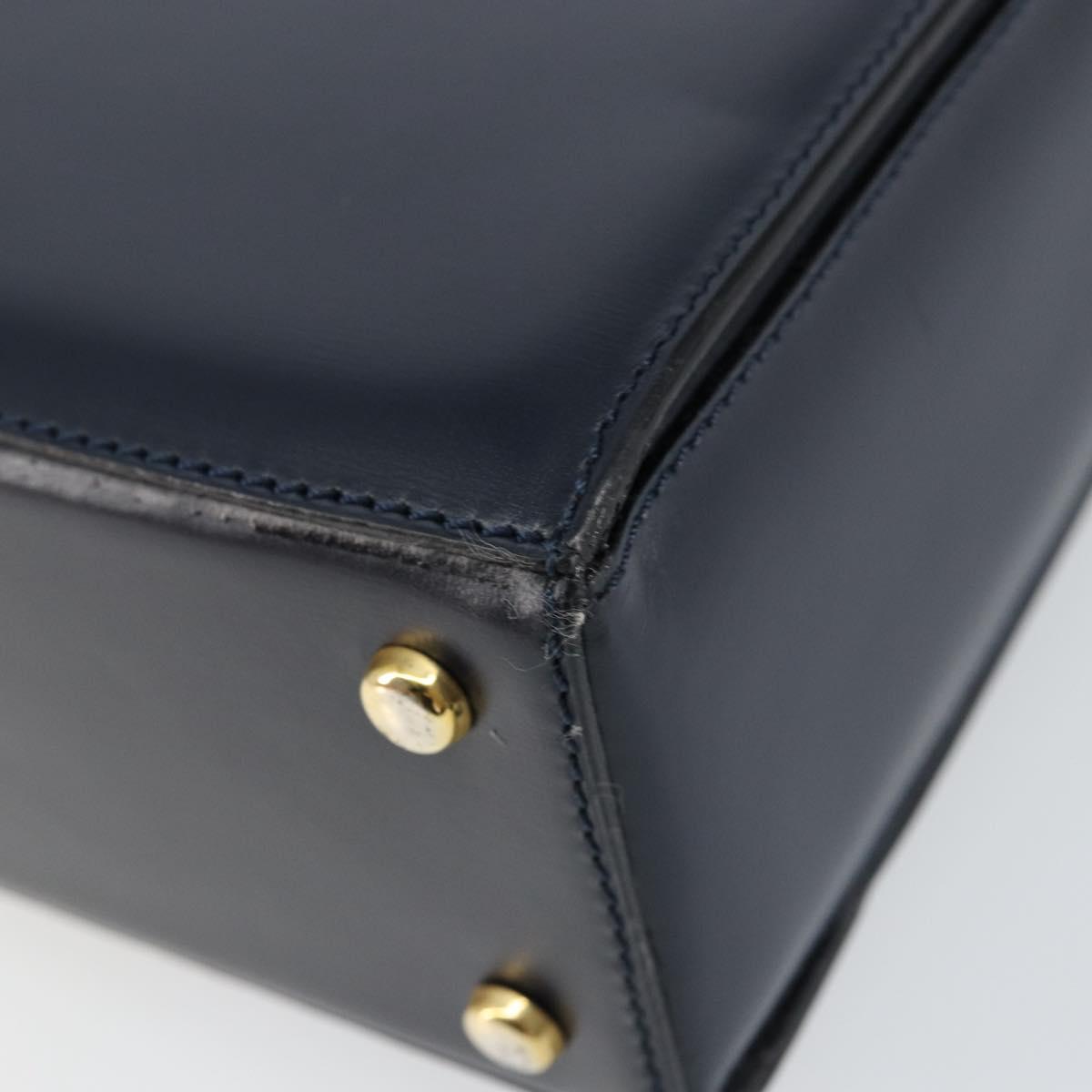 CELINE Horse Carriage Hand Bag Leather Navy Gold Auth ep11510