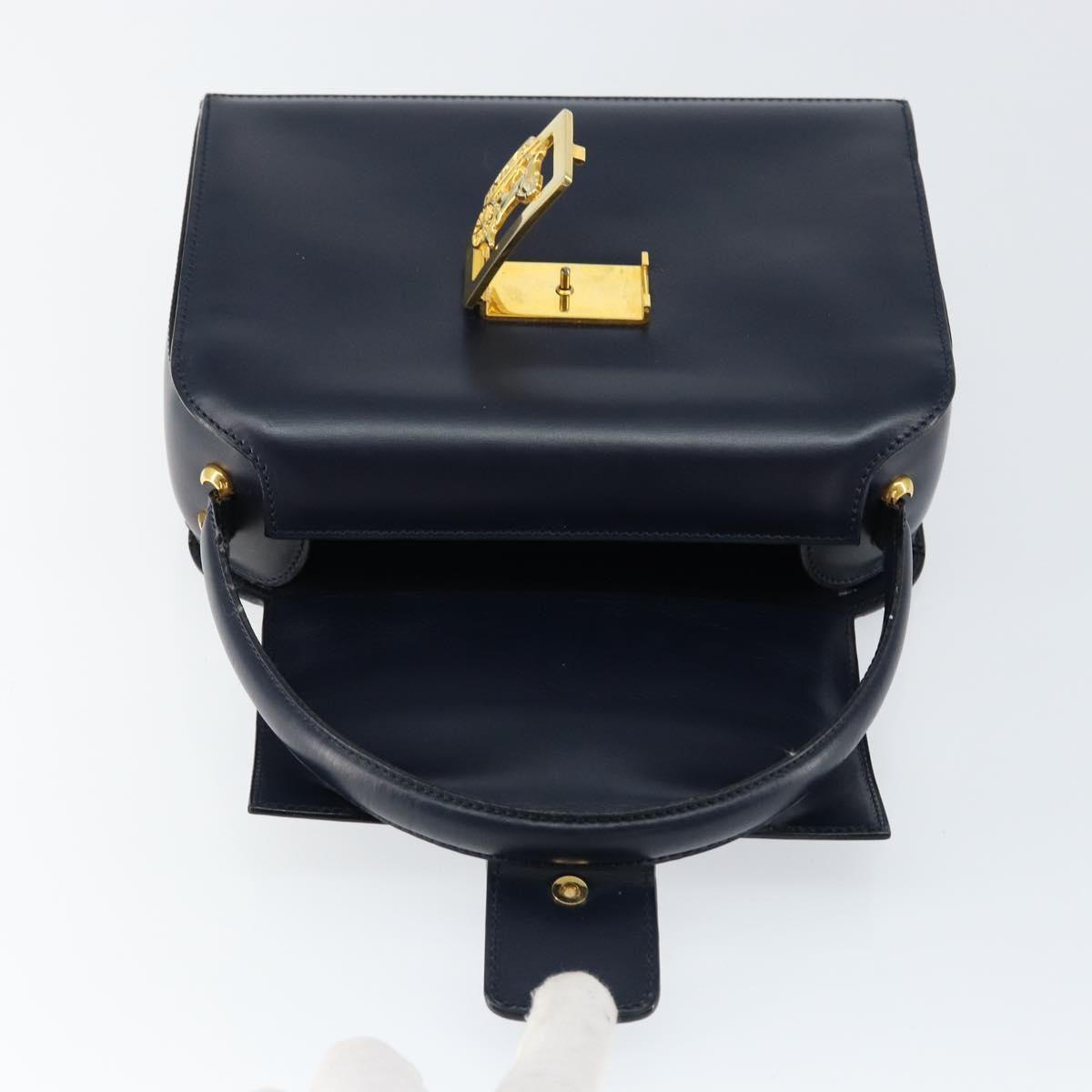 CELINE Horse Carriage Hand Bag Leather Navy Gold Auth ep11510