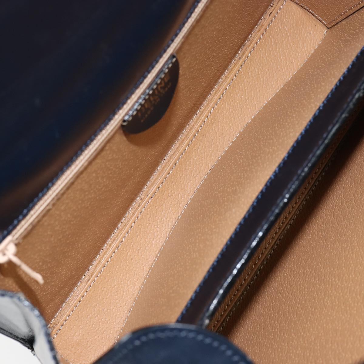 CELINE Horse Carriage Hand Bag Leather Navy Gold Auth ep11510