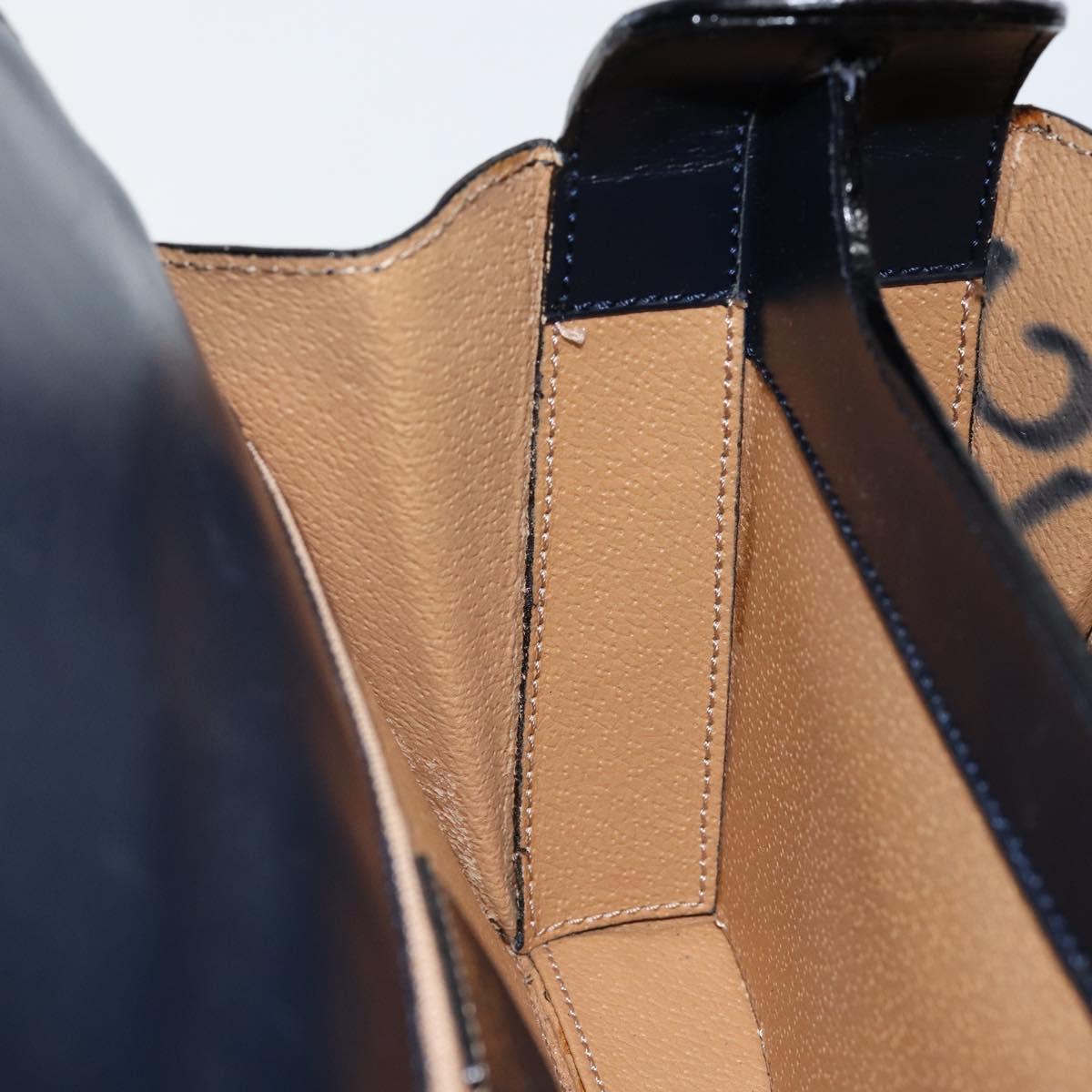 CELINE Horse Carriage Hand Bag Leather Navy Gold Auth ep11510