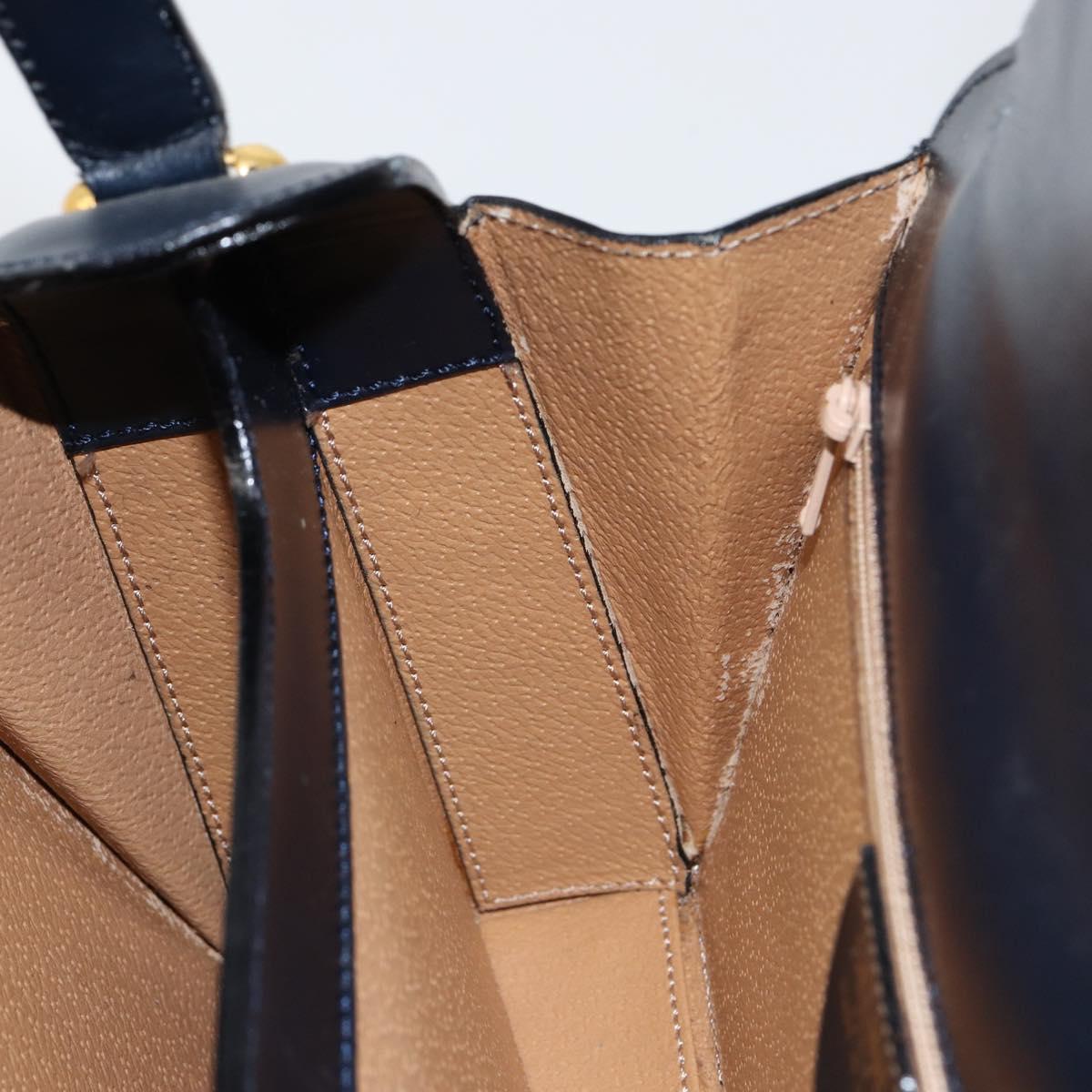 CELINE Horse Carriage Hand Bag Leather Navy Gold Auth ep11510