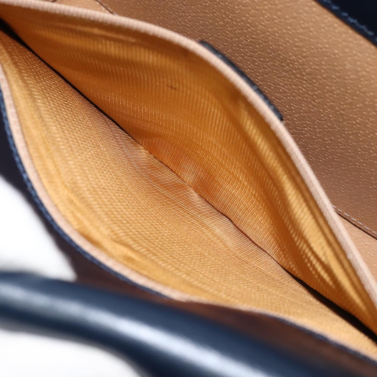 CELINE Horse Carriage Hand Bag Leather Navy Gold Auth ep11510