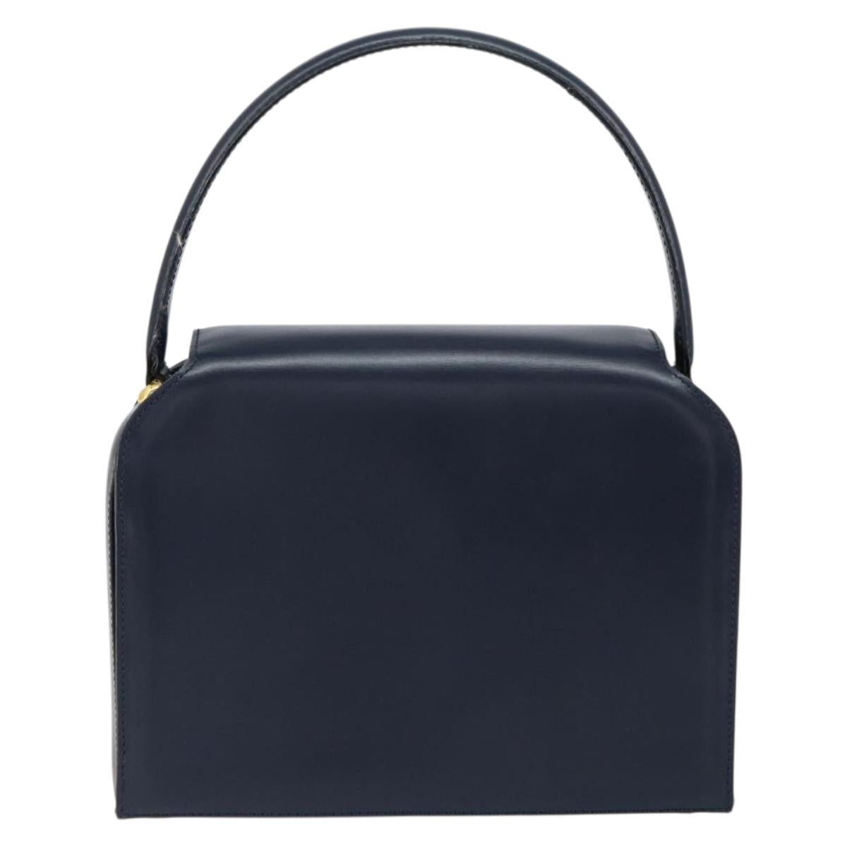 CELINE Horse Carriage Hand Bag Leather Navy Gold Auth ep11510