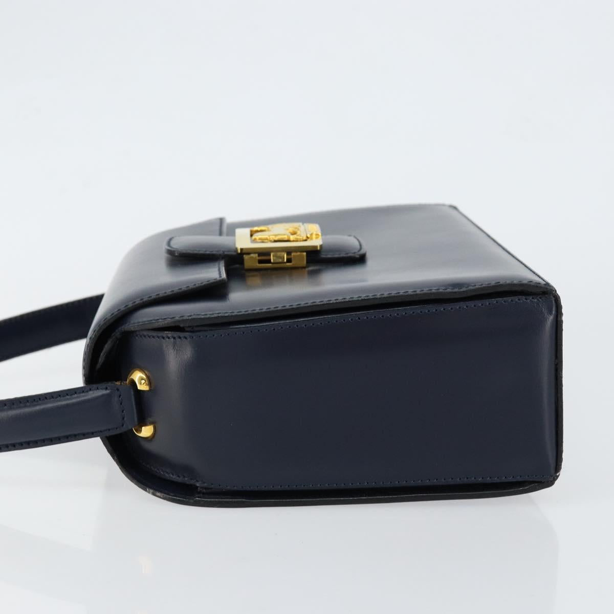 CELINE Horse Carriage Hand Bag Leather Navy Gold Auth ep11510