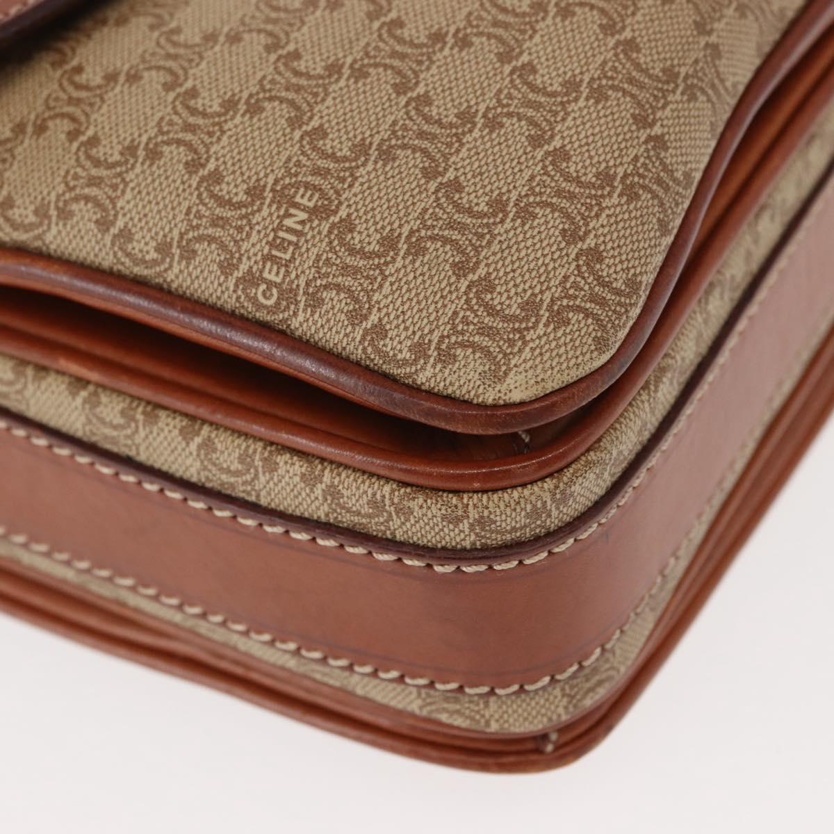 CELINE Macadam Canvas Shoulder Bag PVC Beige Gold Auth ep11511