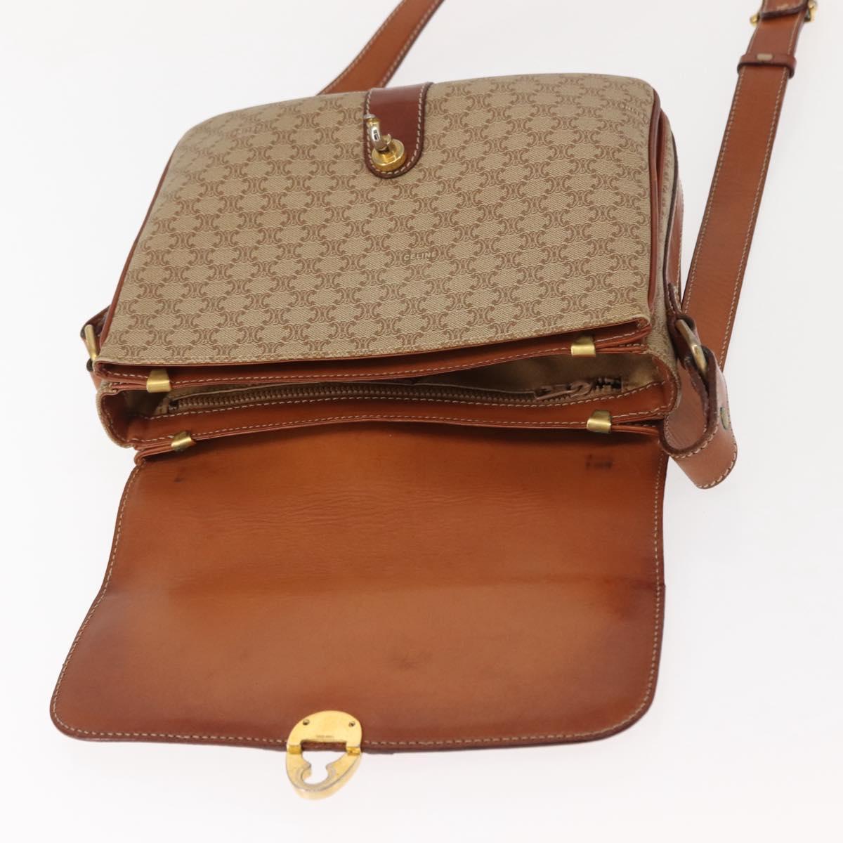 CELINE Macadam Canvas Shoulder Bag PVC Beige Gold Auth ep11511