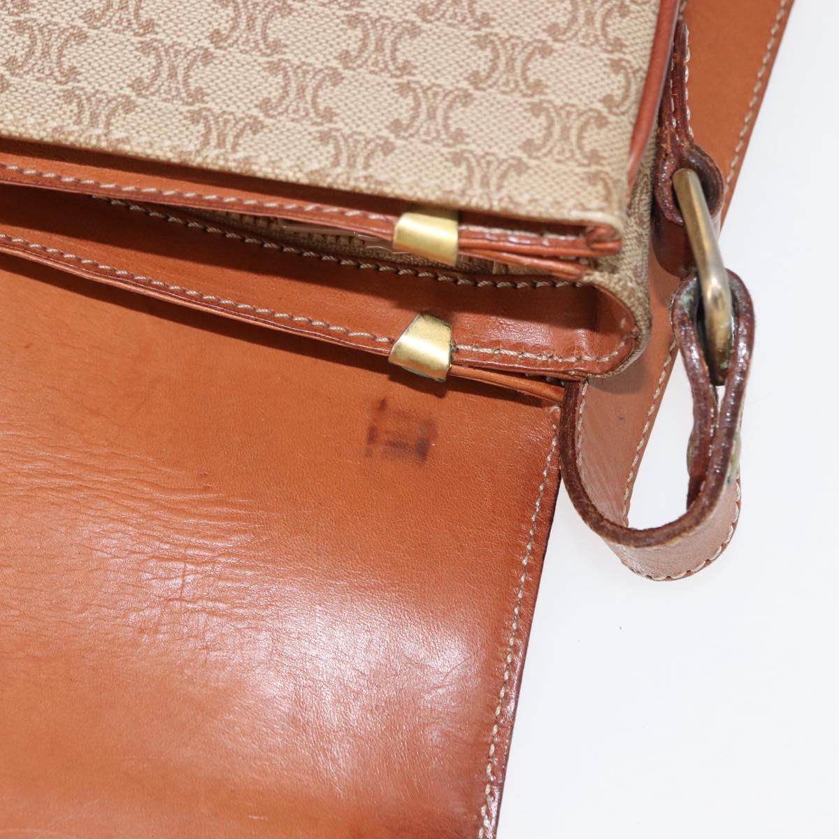 CELINE Macadam Canvas Shoulder Bag PVC Beige Gold Auth ep11511