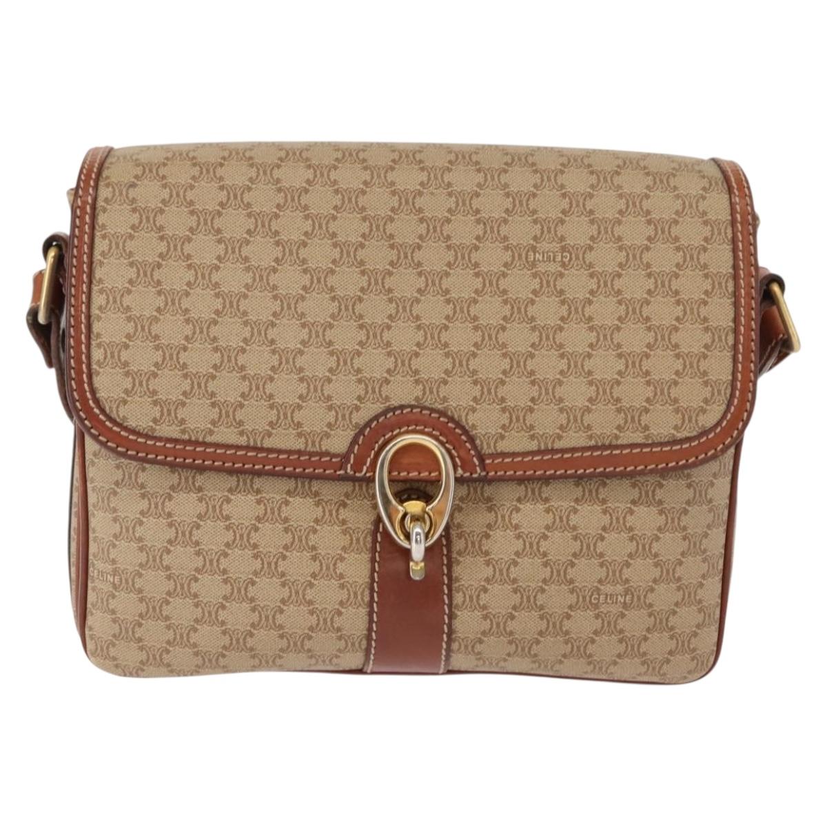 CELINE Macadam Canvas Shoulder Bag PVC Beige Gold Auth ep11511