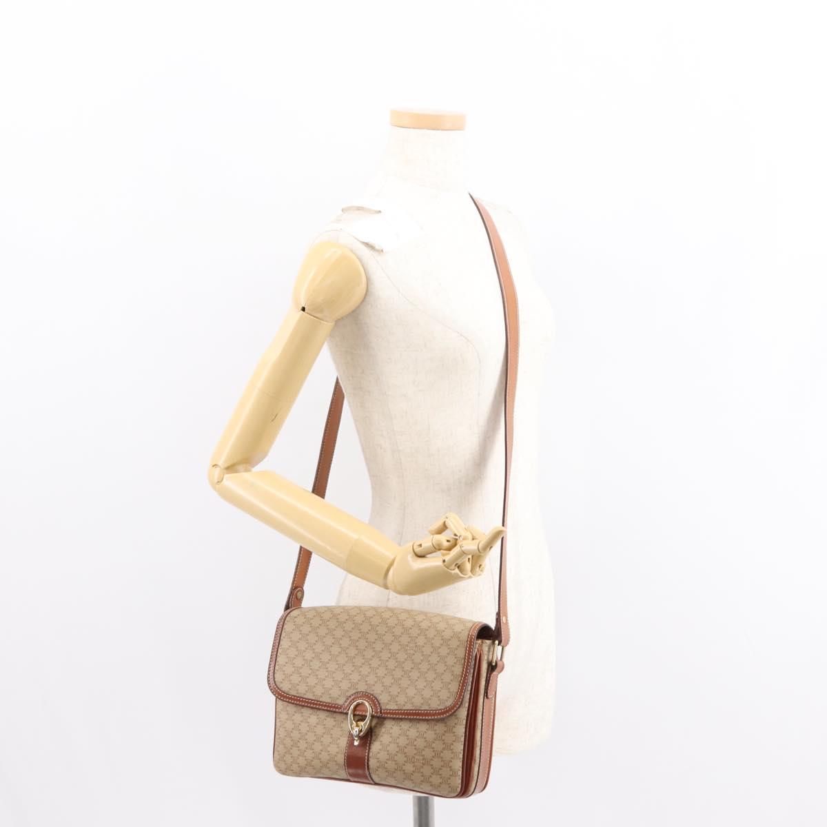CELINE Macadam Canvas Shoulder Bag PVC Beige Gold Auth ep11511