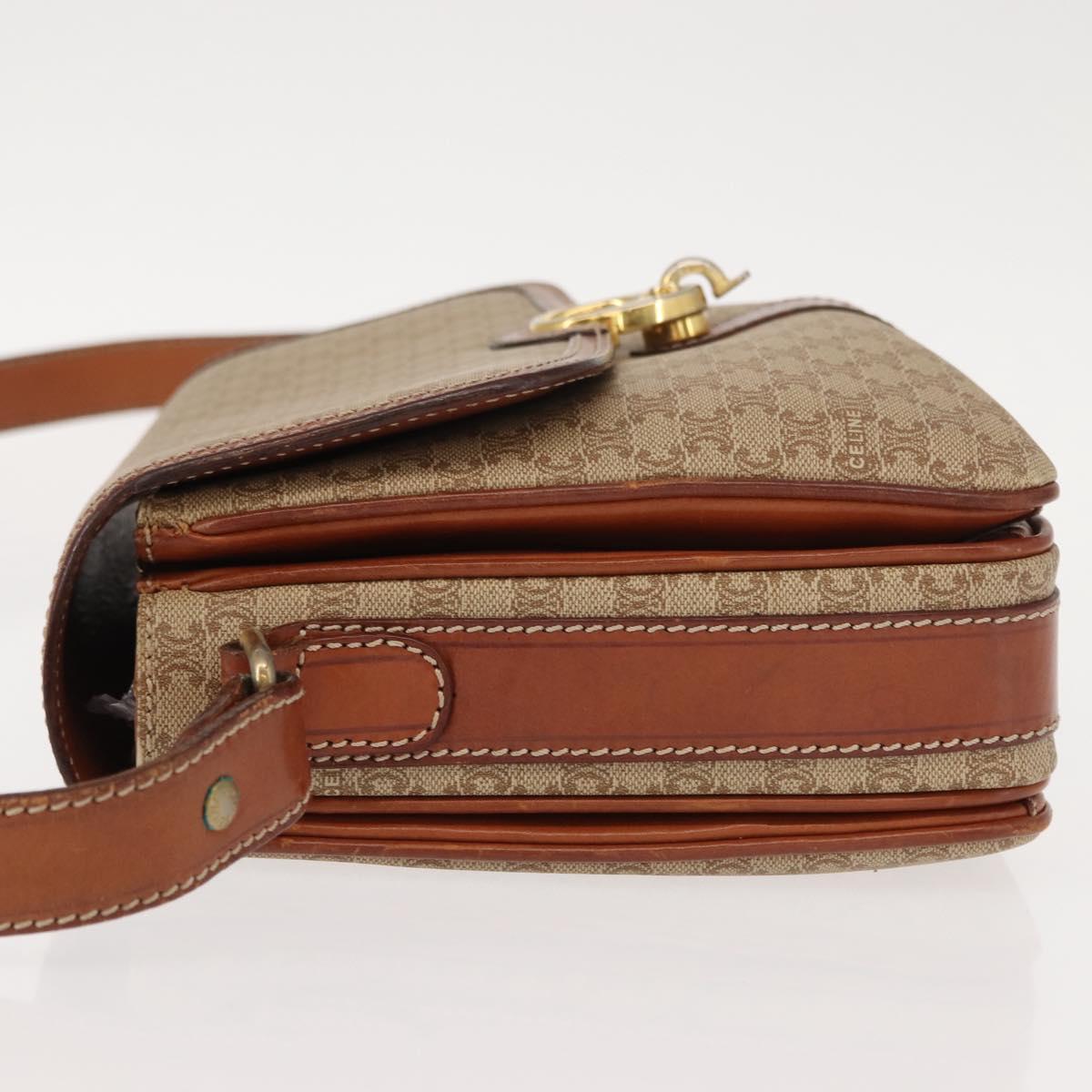 CELINE Macadam Canvas Shoulder Bag PVC Beige Gold Auth ep11511