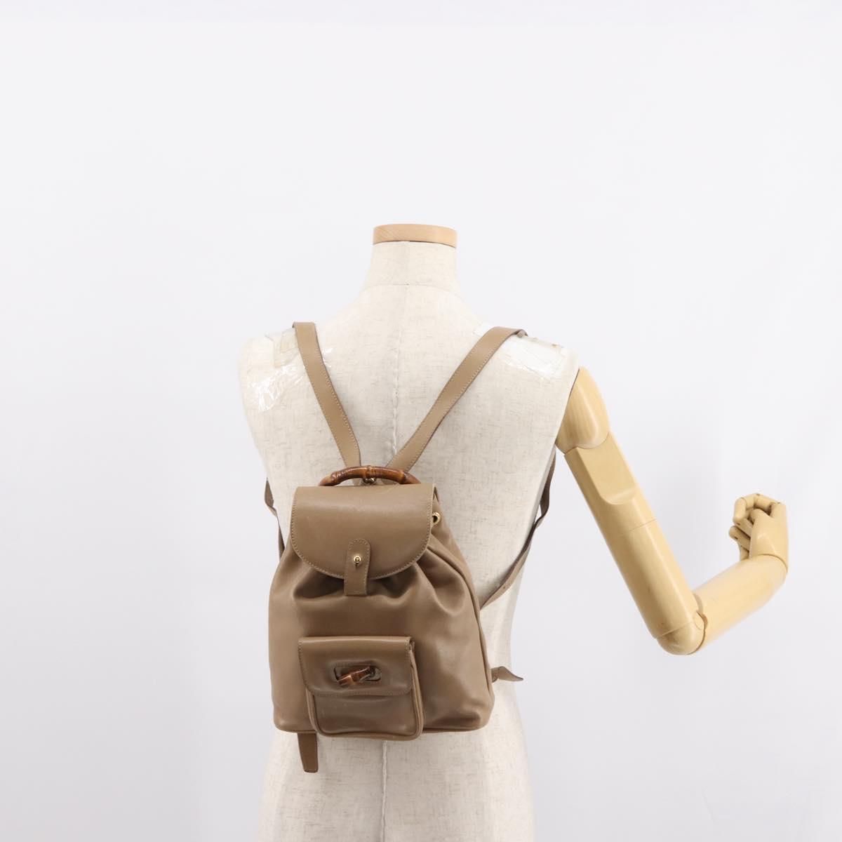 GUCCI Bamboo Backpack Leather Beige Gold 003 3444 0030 Auth ep11512
