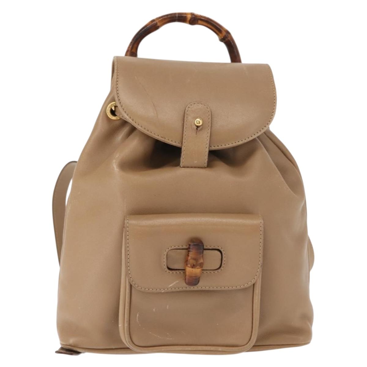 GUCCI Bamboo Backpack Leather Beige Gold 003 3444 0030 Auth ep11512