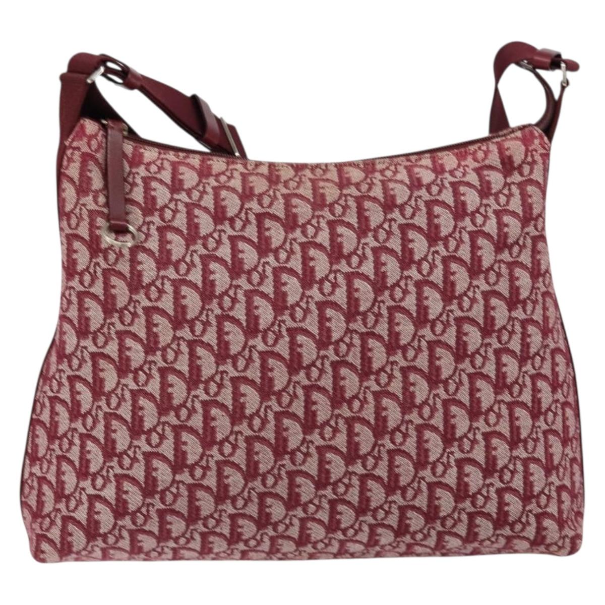 Christian Dior Trotter Canvas Shoulder Bag Red Silver Auth ep11517