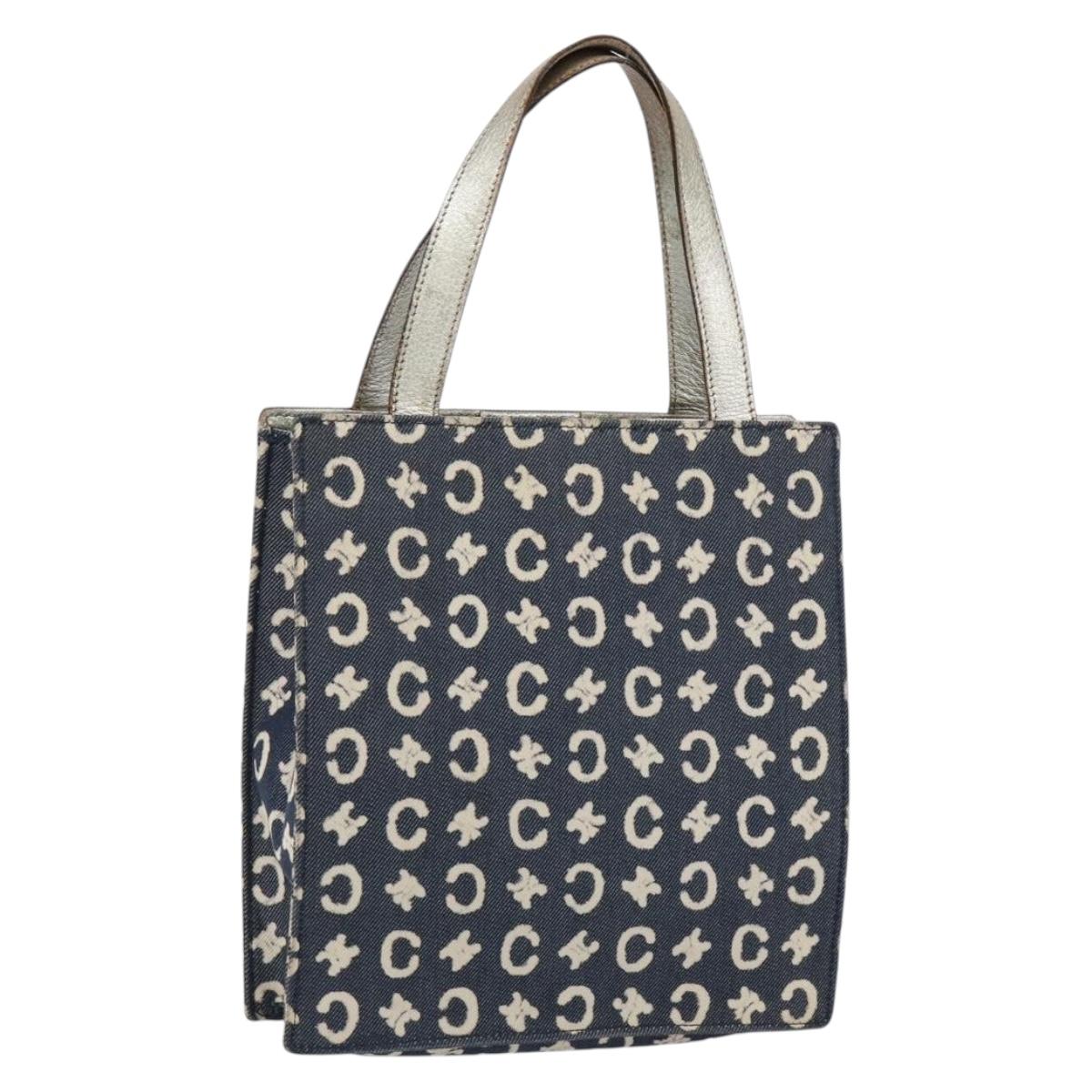 CELINE C Macadam Canvas Hand Bag Denim Blue Silver Auth ep11519