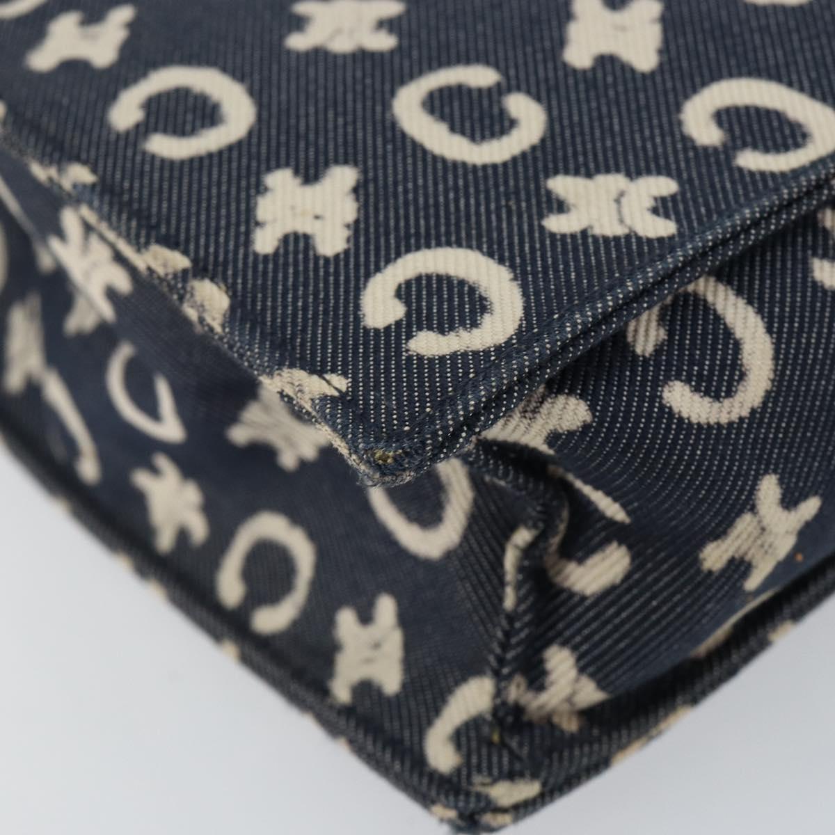 CELINE C Macadam Canvas Hand Bag Denim Blue Silver Auth ep11519