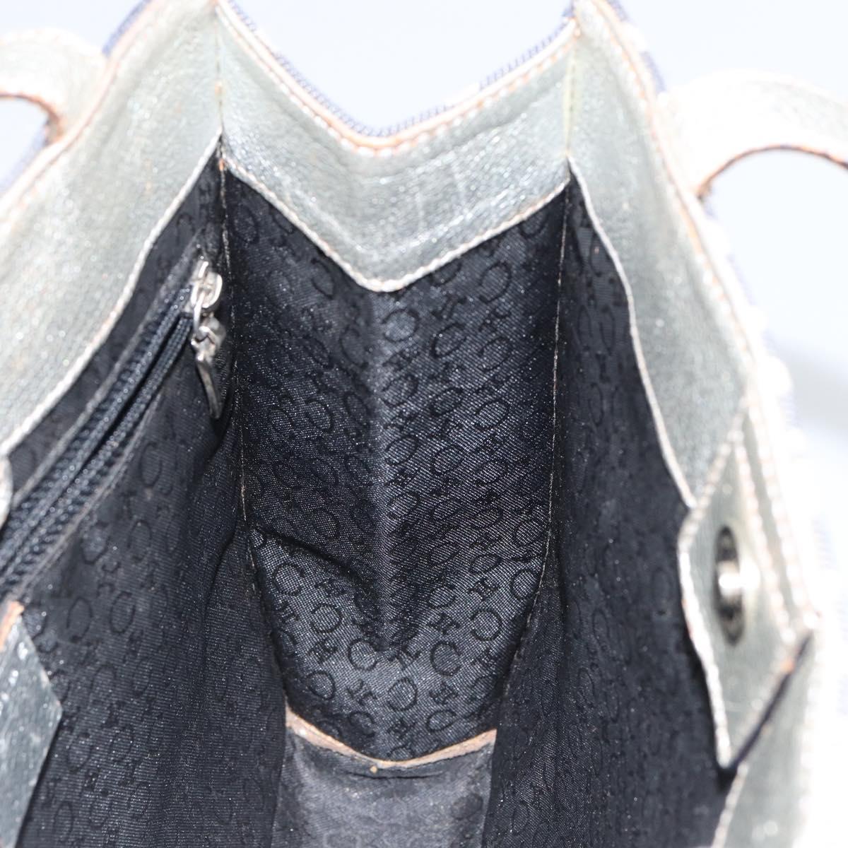 CELINE C Macadam Canvas Hand Bag Denim Blue Silver Auth ep11519