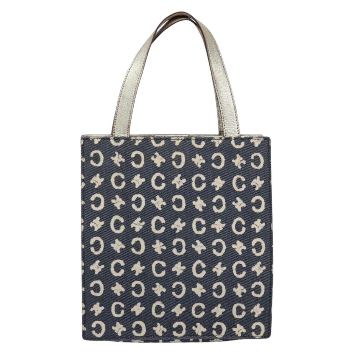 CELINE C Macadam Canvas Hand Bag Denim Blue Silver Auth ep11519