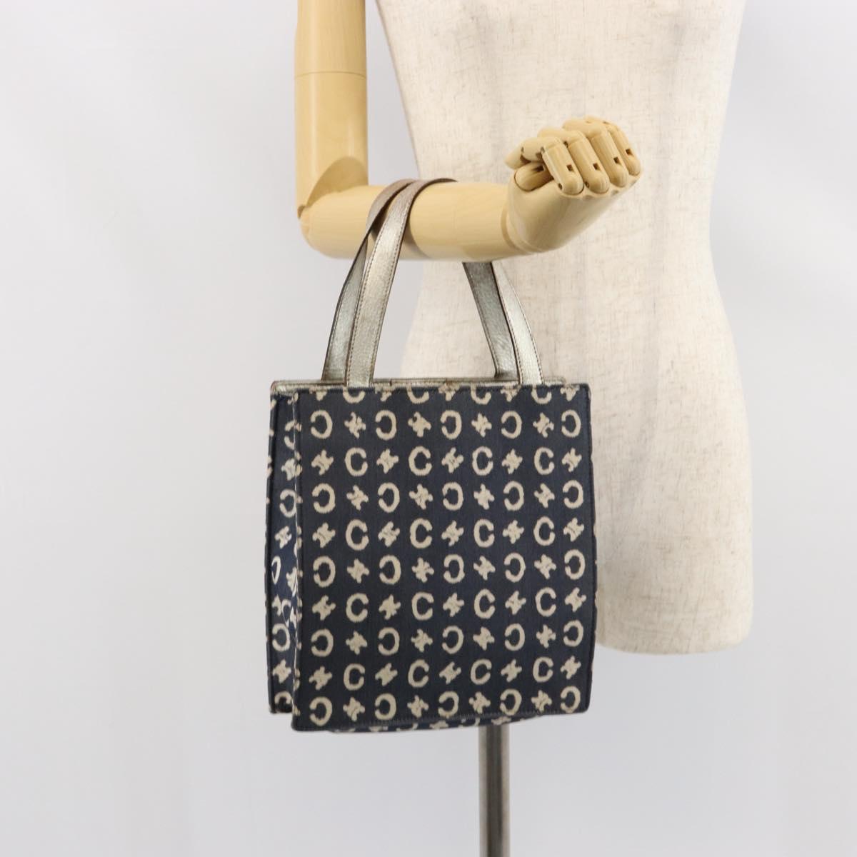 CELINE C Macadam Canvas Hand Bag Denim Blue Silver Auth ep11519