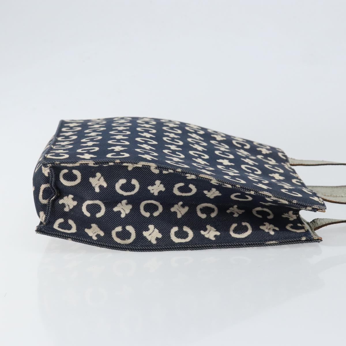 CELINE C Macadam Canvas Hand Bag Denim Blue Silver Auth ep11519