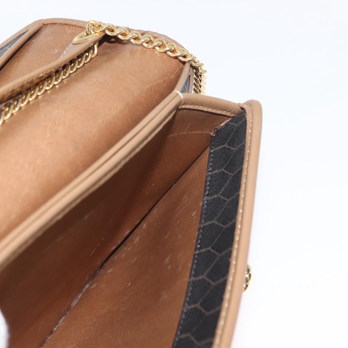 Christian Dior Honeycomb Canvas Chain Shoulder Bag PVC Black Gold Auth ep11520