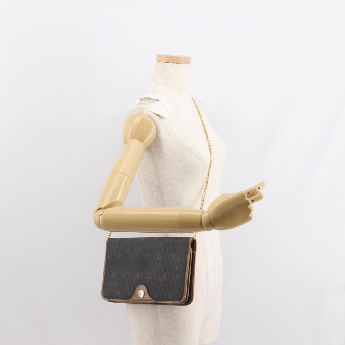 Christian Dior Honeycomb Canvas Chain Shoulder Bag PVC Black Gold Auth ep11520