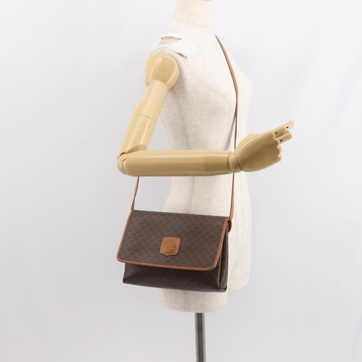 CELINE Macadam Canvas Shoulder Bag PVC Brown Gold Auth ep11522