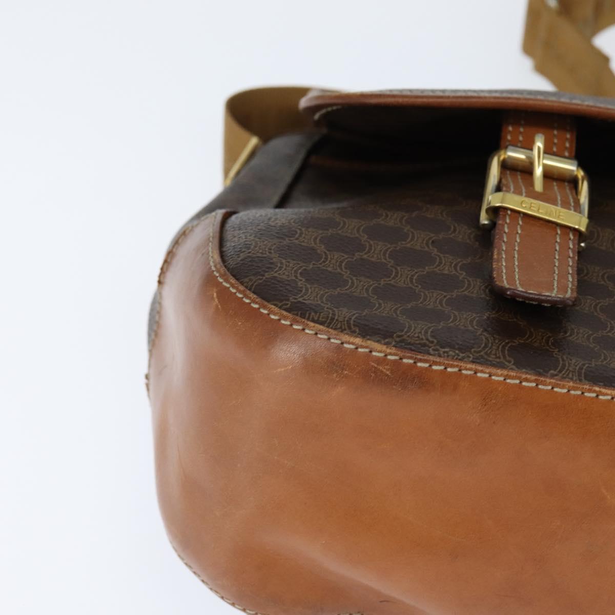 CELINE Macadam Canvas Shoulder Bag PVC Leather Brown Gold Auth ep11523