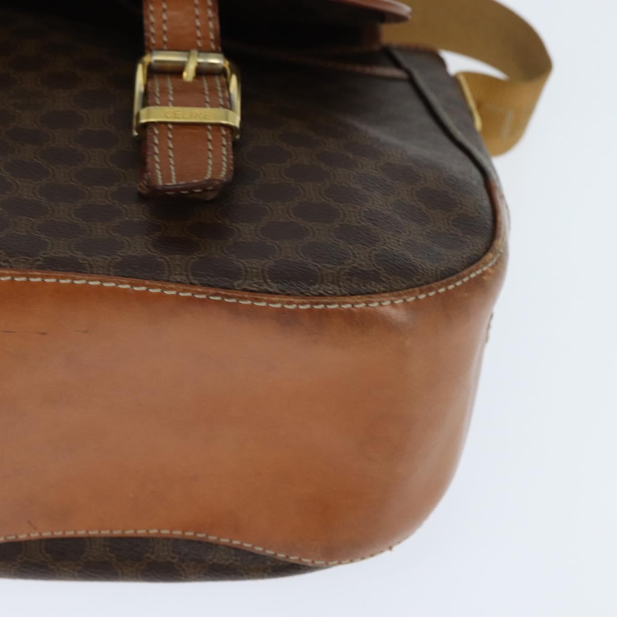 CELINE Macadam Canvas Shoulder Bag PVC Leather Brown Gold Auth ep11523