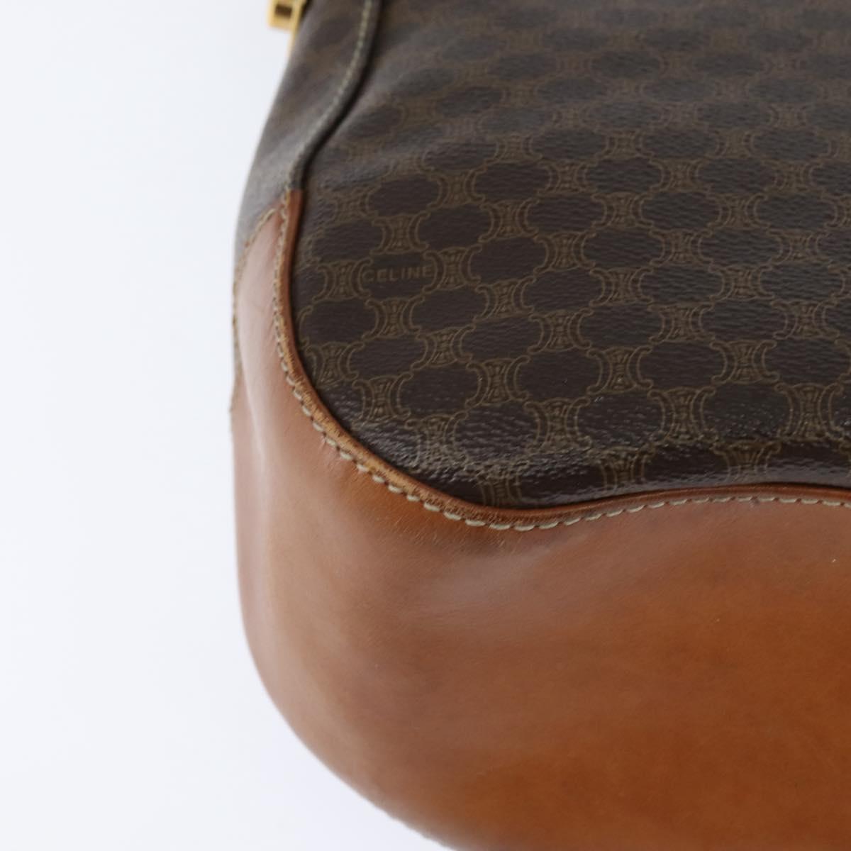 CELINE Macadam Canvas Shoulder Bag PVC Leather Brown Gold Auth ep11523