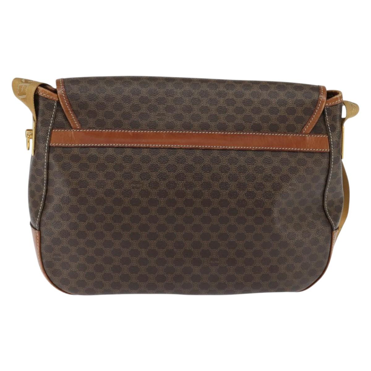 CELINE Macadam Canvas Shoulder Bag PVC Leather Brown Gold Auth ep11523