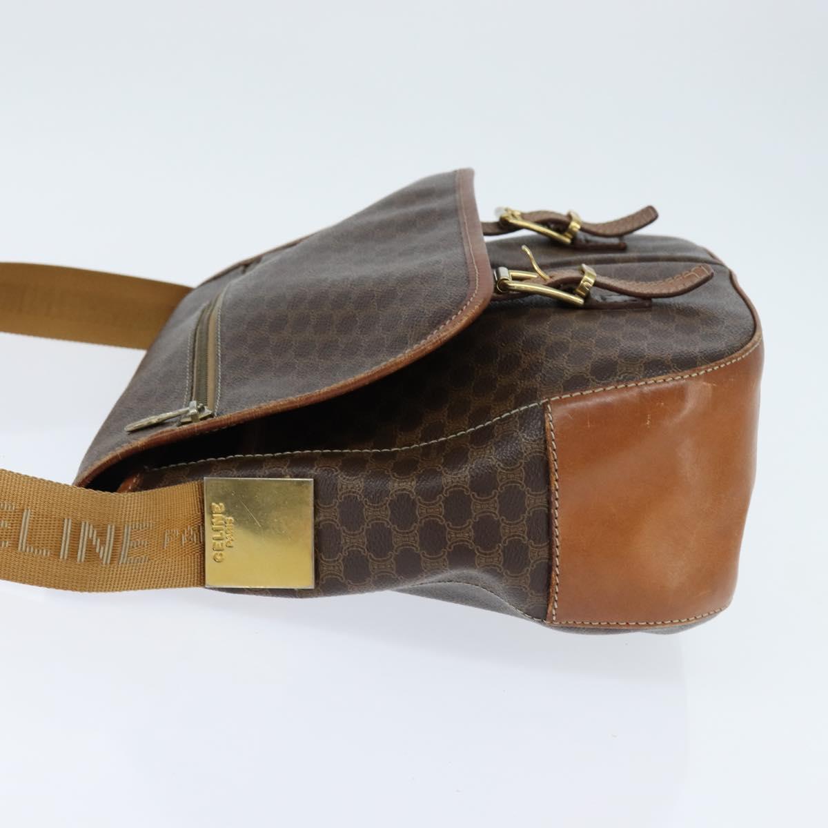 CELINE Macadam Canvas Shoulder Bag PVC Leather Brown Gold Auth ep11523