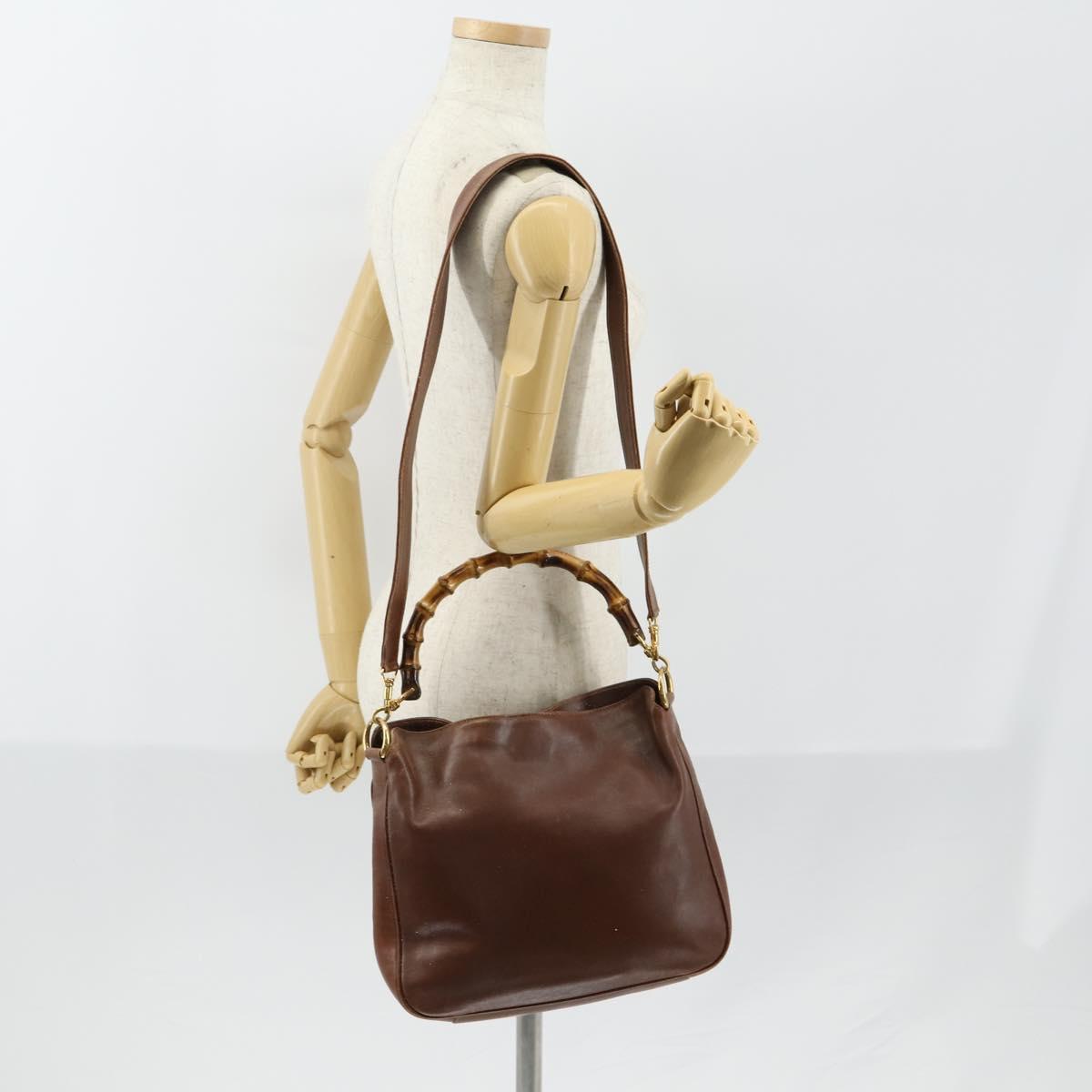 GUCCI Bamboo Hand Bag Leather 2way Brown Gold 001 1014 1638 Auth ep11526