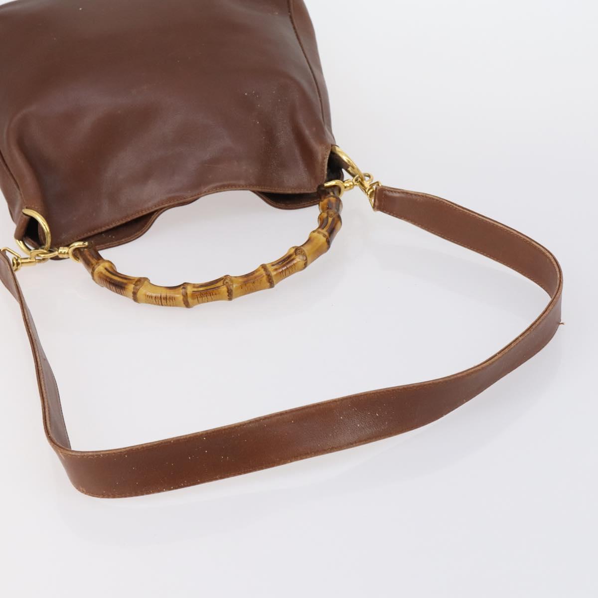 GUCCI Bamboo Hand Bag Leather 2way Brown Gold 001 1014 1638 Auth ep11526