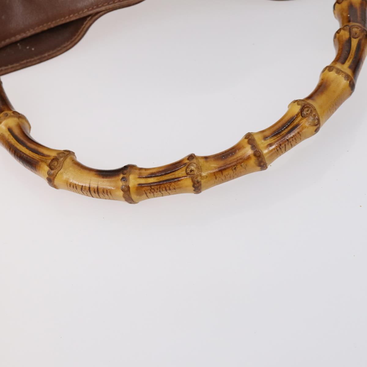 GUCCI Bamboo Hand Bag Leather 2way Brown Gold 001 1014 1638 Auth ep11526