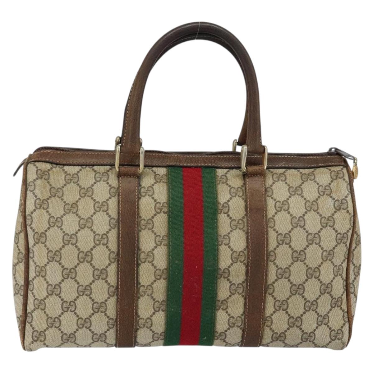 GUCCI GG Supreme Web Sherry Line Bag PVC Beige Gold 012 3842 58 Auth ep11528