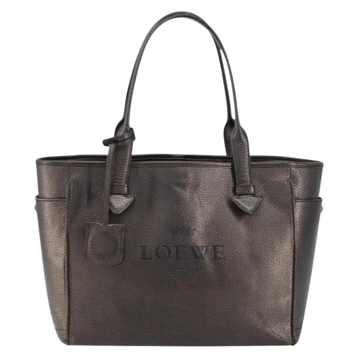 LOEWE Hand Bag Leather Black Auth ep11530