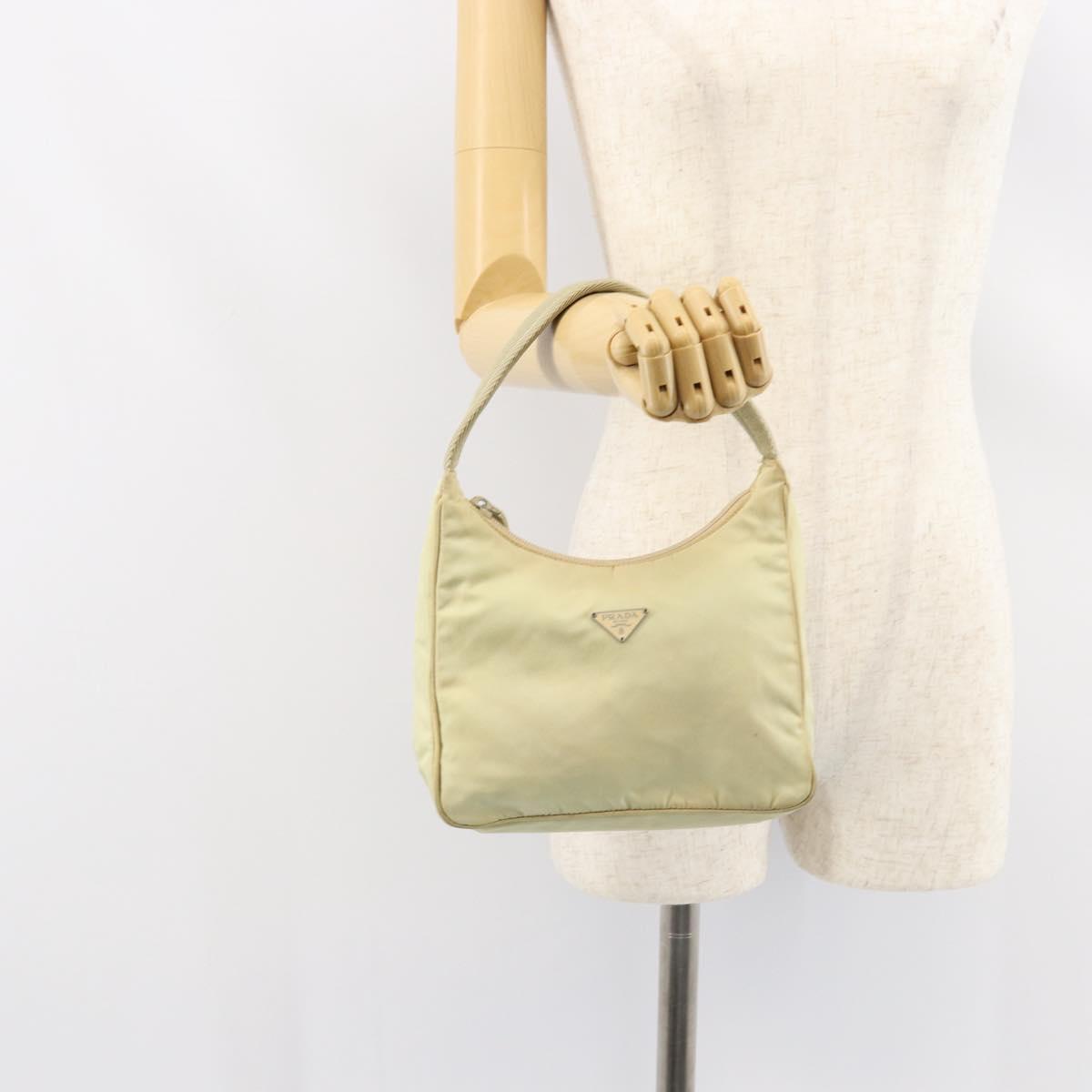 PRADA Hand Bag Nylon Beige Gold Auth ep11531