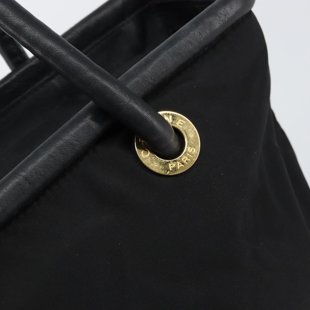 CELINE Tote Bag Nylon Leather Black Gold Auth ep11537